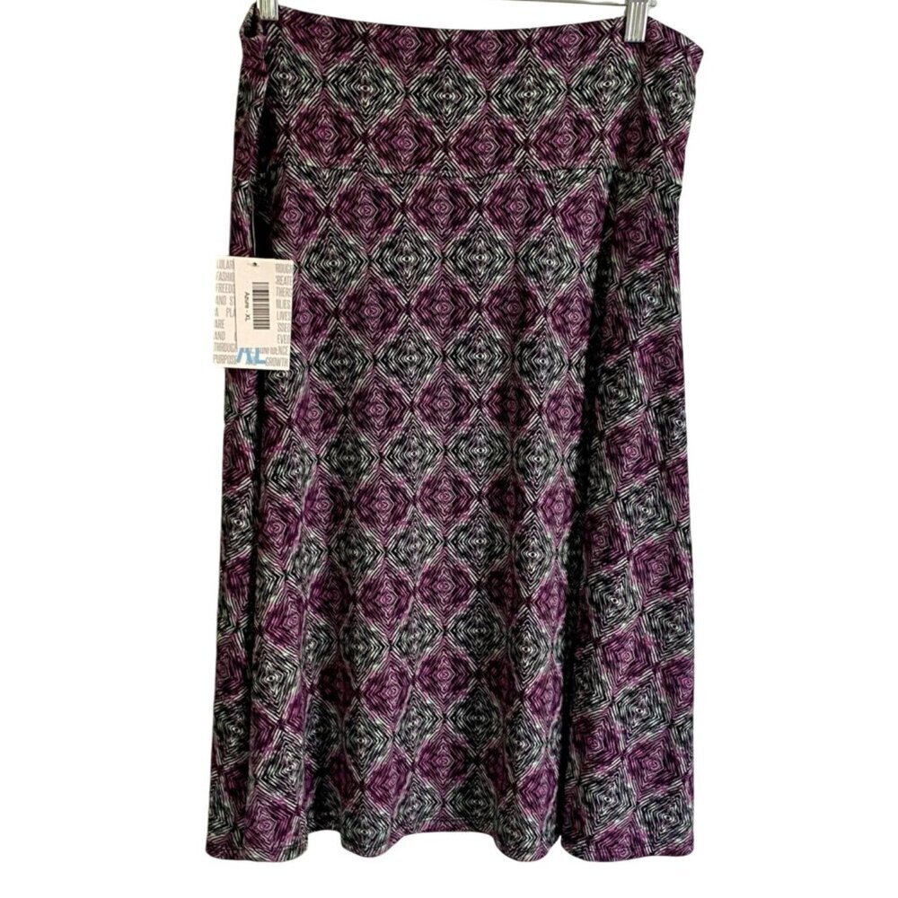 LuLaRoe Azure Skirt Black Purple Geometric Design Women's XL NEW NWT